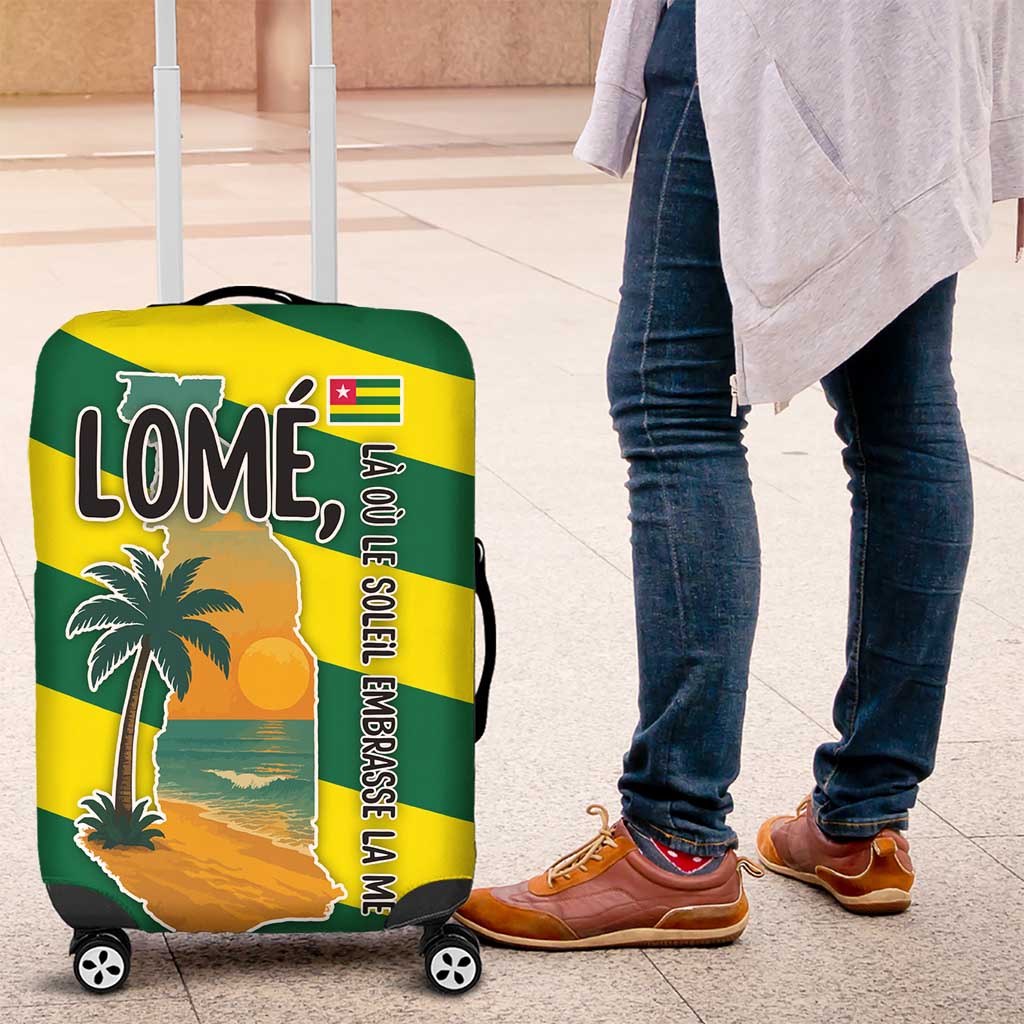 Lome Togo Sunset Luggage Cover with Palm Trees and Ocean Embrace Design TS04