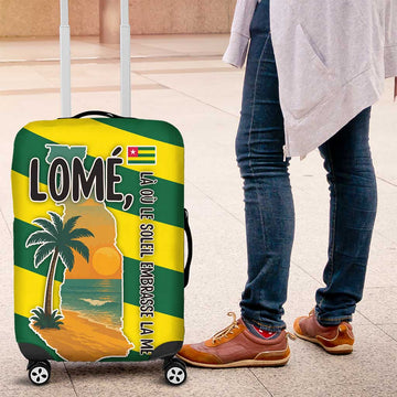 Lome Togo Sunset Luggage Cover with Palm Trees and Ocean Embrace Design TS04