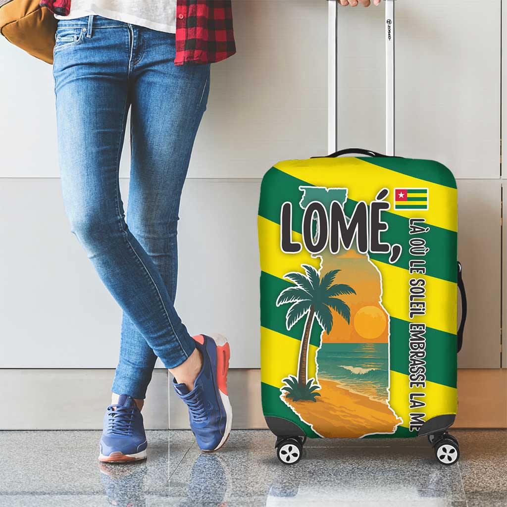 Lome Togo Sunset Luggage Cover with Palm Trees and Ocean Embrace Design TS04