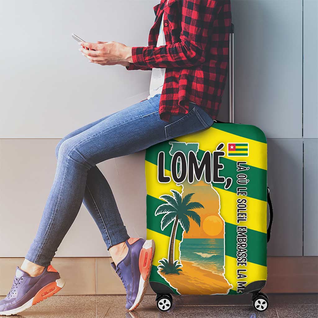 Lome Togo Sunset Luggage Cover with Palm Trees and Ocean Embrace Design TS04