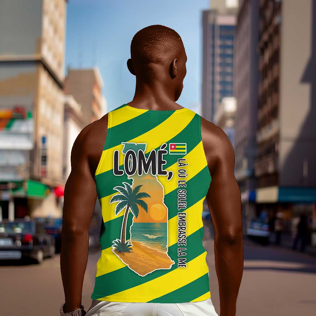 Lome Togo Sunset Men Tank Top - Palm Trees and Ocean Embrace Design TS04