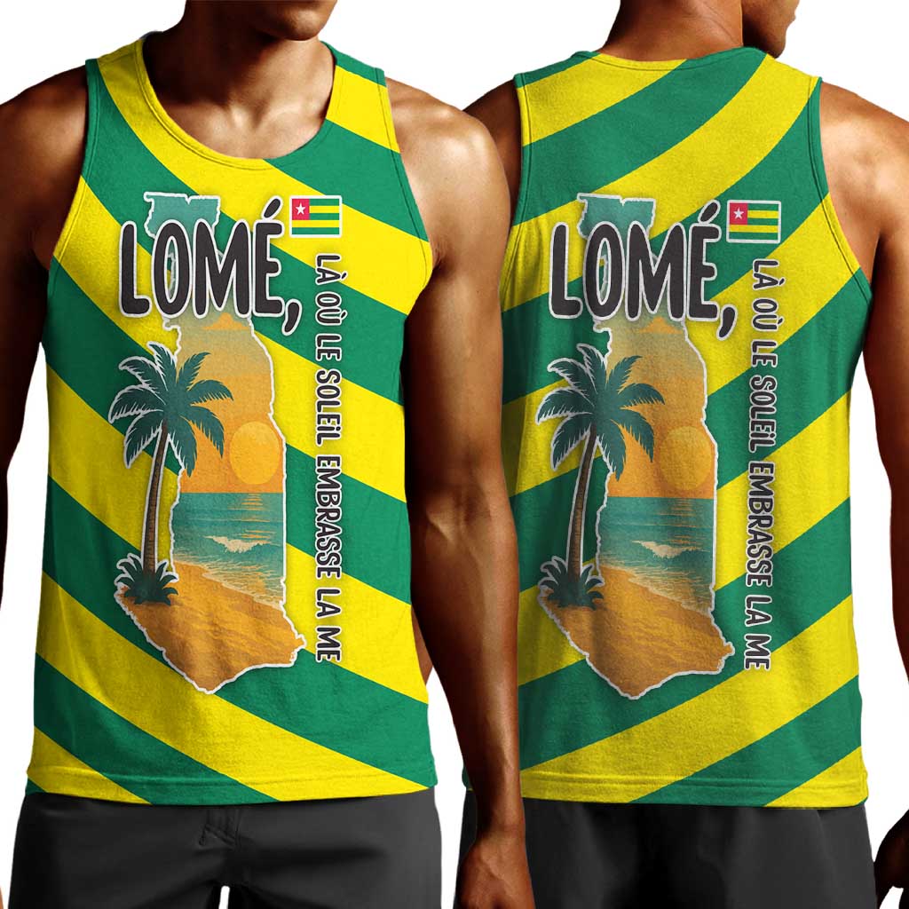 Lome Togo Sunset Men Tank Top - Palm Trees and Ocean Embrace Design TS04