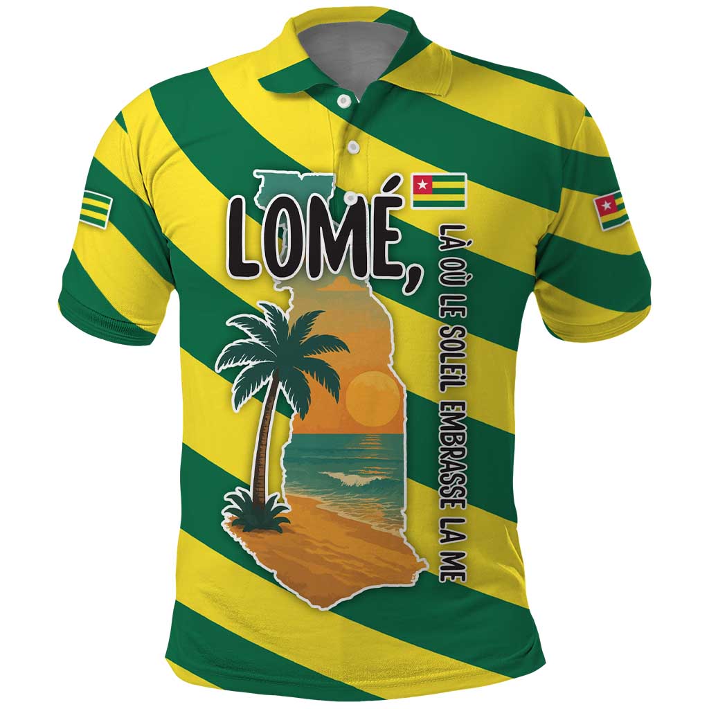 Lome Togo Sunset Polo Shirt with Palm Trees and Ocean Embrace Design TS04