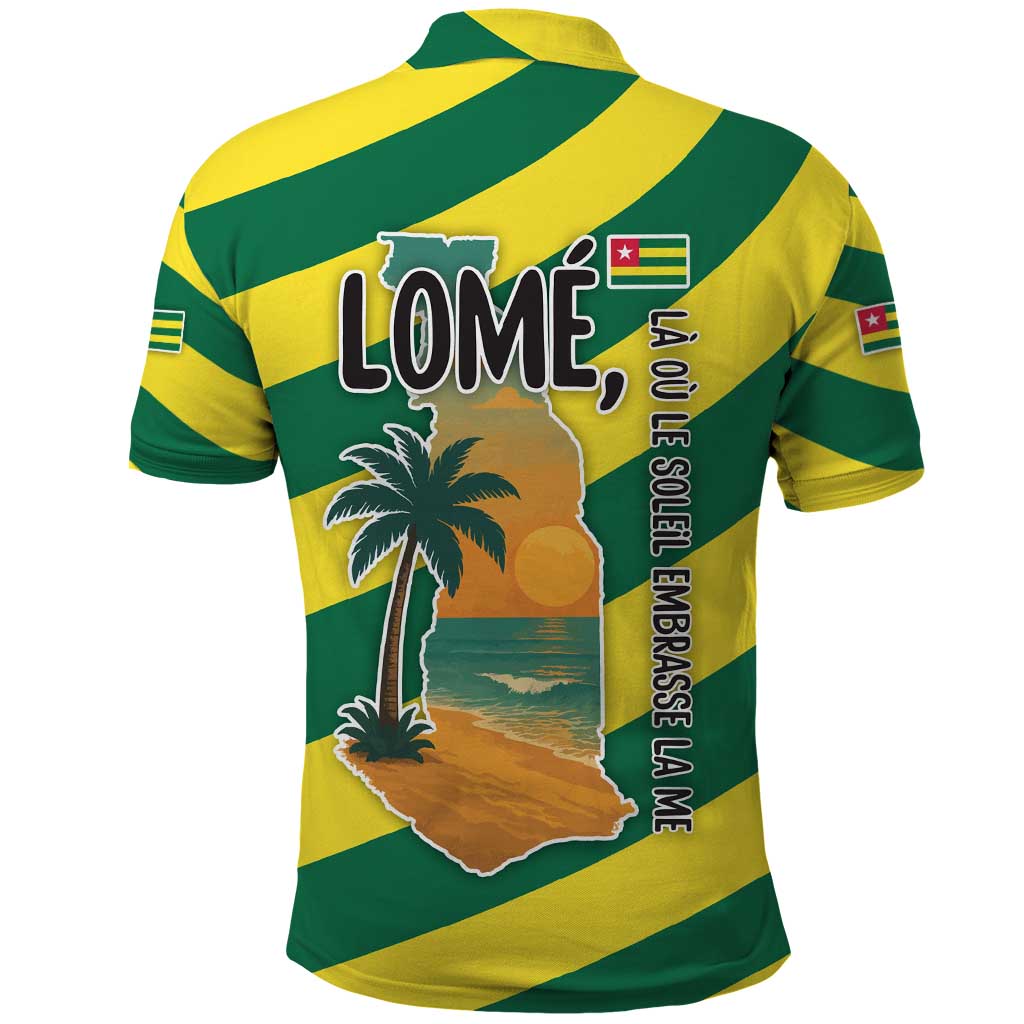 Lome Togo Sunset Polo Shirt with Palm Trees and Ocean Embrace Design TS04