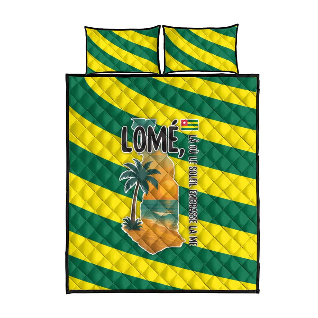 Lome Togo Sunset Quilt Bed Set - Palm Trees and Ocean Embrace Design TS04