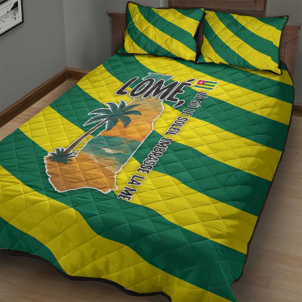 Lome Togo Sunset Quilt Bed Set - Palm Trees and Ocean Embrace Design TS04