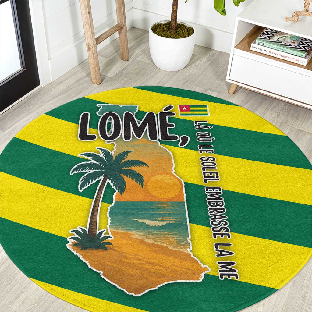 Lome Togo Sunset Round Carpet - Palm Trees and Ocean Embrace Design TS04