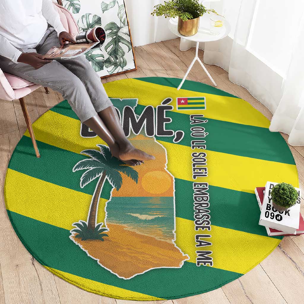 Lome Togo Sunset Round Carpet - Palm Trees and Ocean Embrace Design TS04