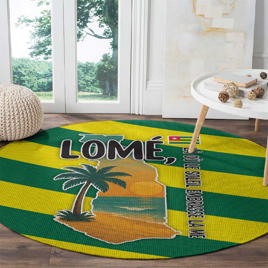 Lome Togo Sunset Round Carpet - Palm Trees and Ocean Embrace Design TS04
