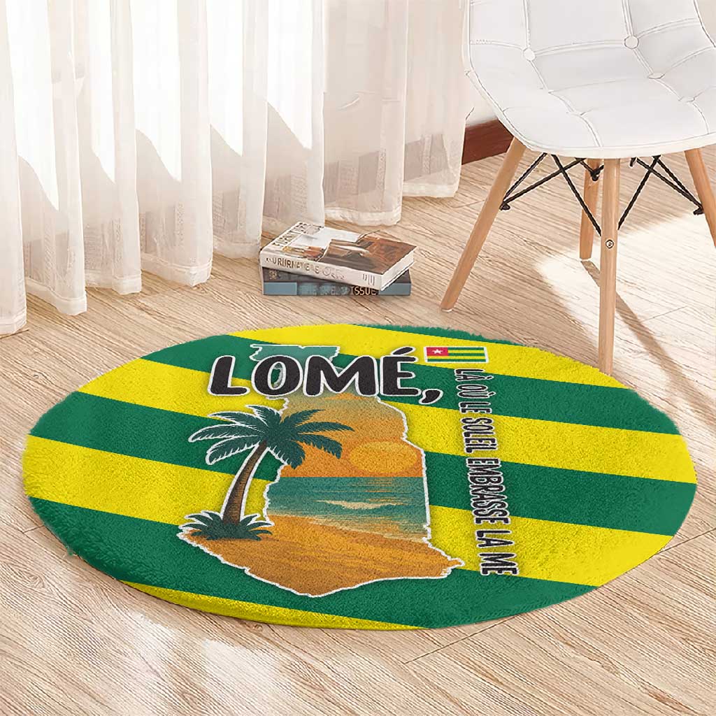 Lome Togo Sunset Round Carpet - Palm Trees and Ocean Embrace Design TS04