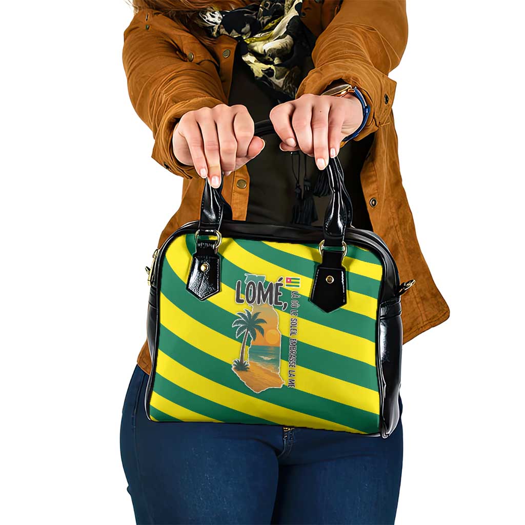 Lome Togo Sunset Shoulder Handbag with Palm Trees and Ocean Embrace Design TS04