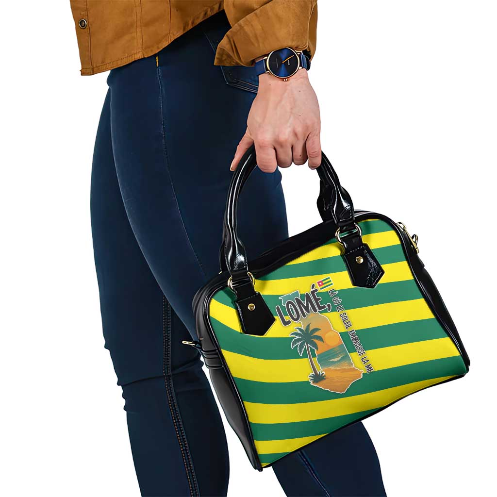 Lome Togo Sunset Shoulder Handbag with Palm Trees and Ocean Embrace Design TS04