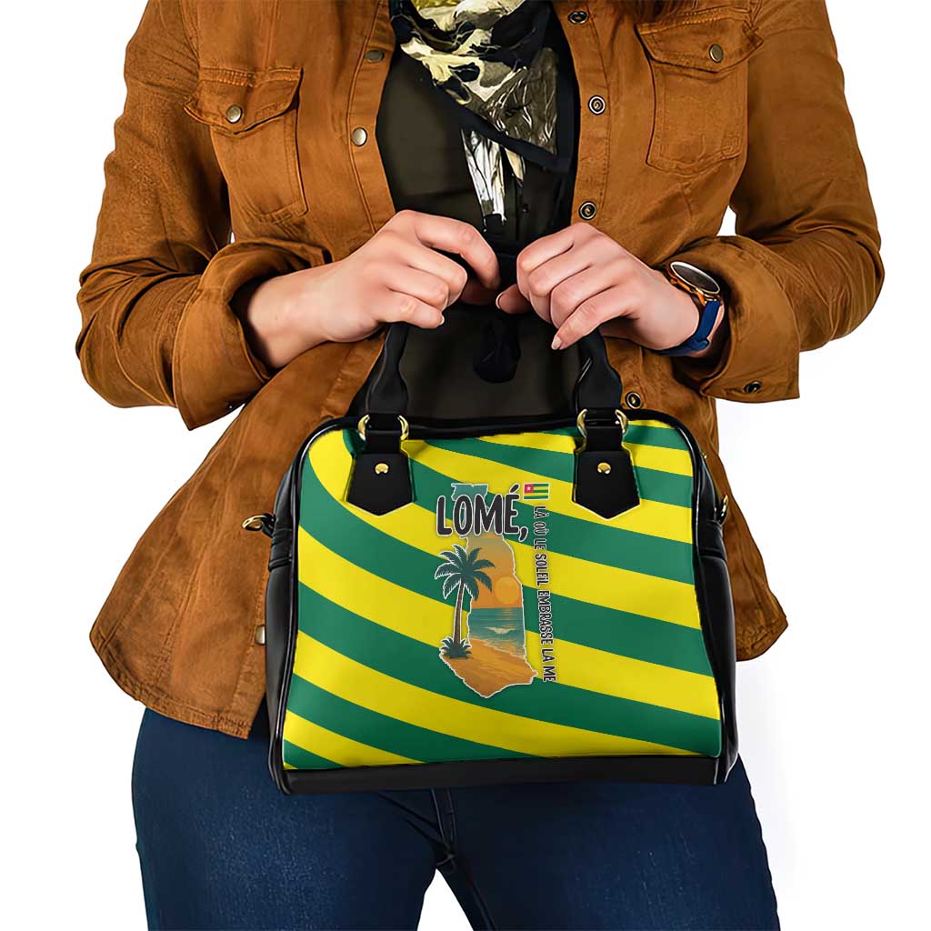 Lome Togo Sunset Shoulder Handbag with Palm Trees and Ocean Embrace Design TS04