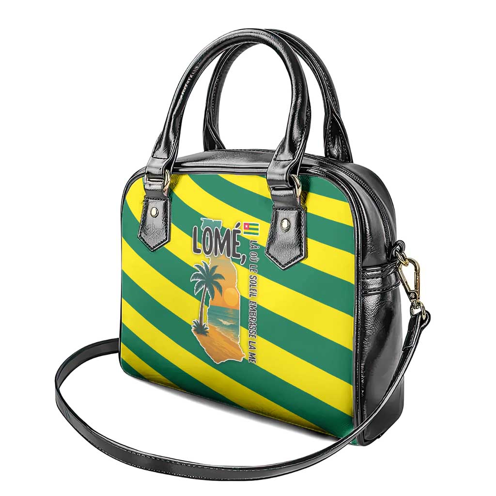 Lome Togo Sunset Shoulder Handbag with Palm Trees and Ocean Embrace Design TS04