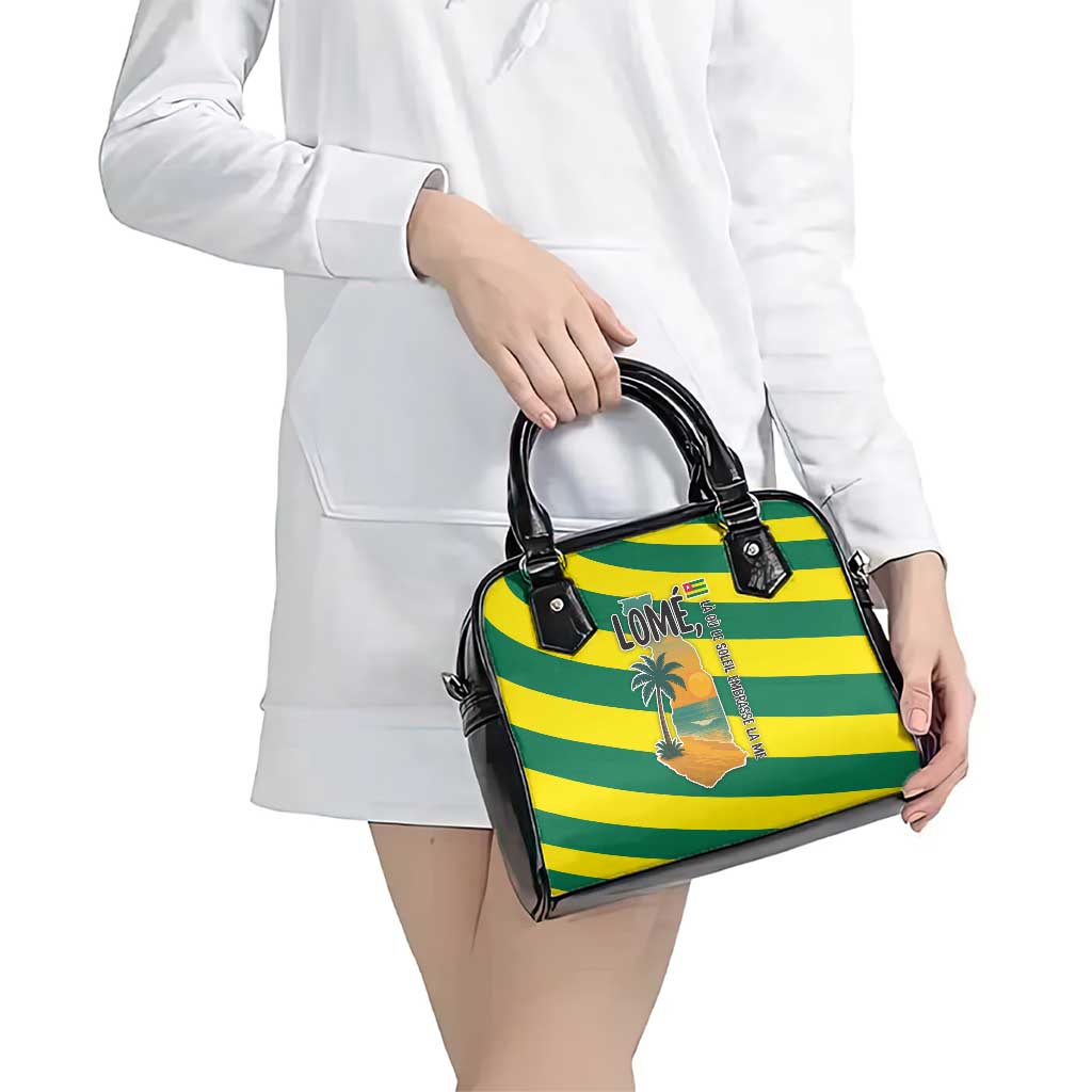 Lome Togo Sunset Shoulder Handbag with Palm Trees and Ocean Embrace Design TS04