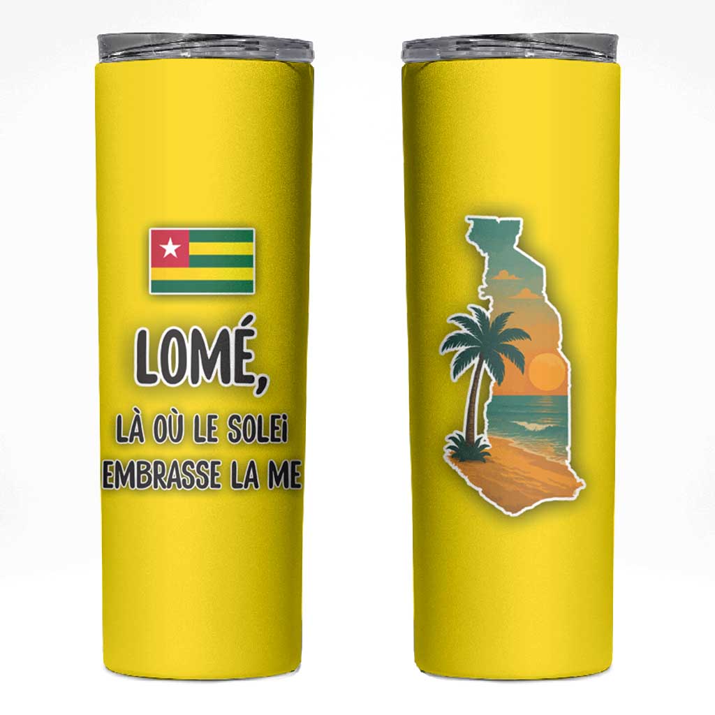 Lome Togo Sunset Skinny Tumbler - Palm Trees and Ocean Embrace Design TS04