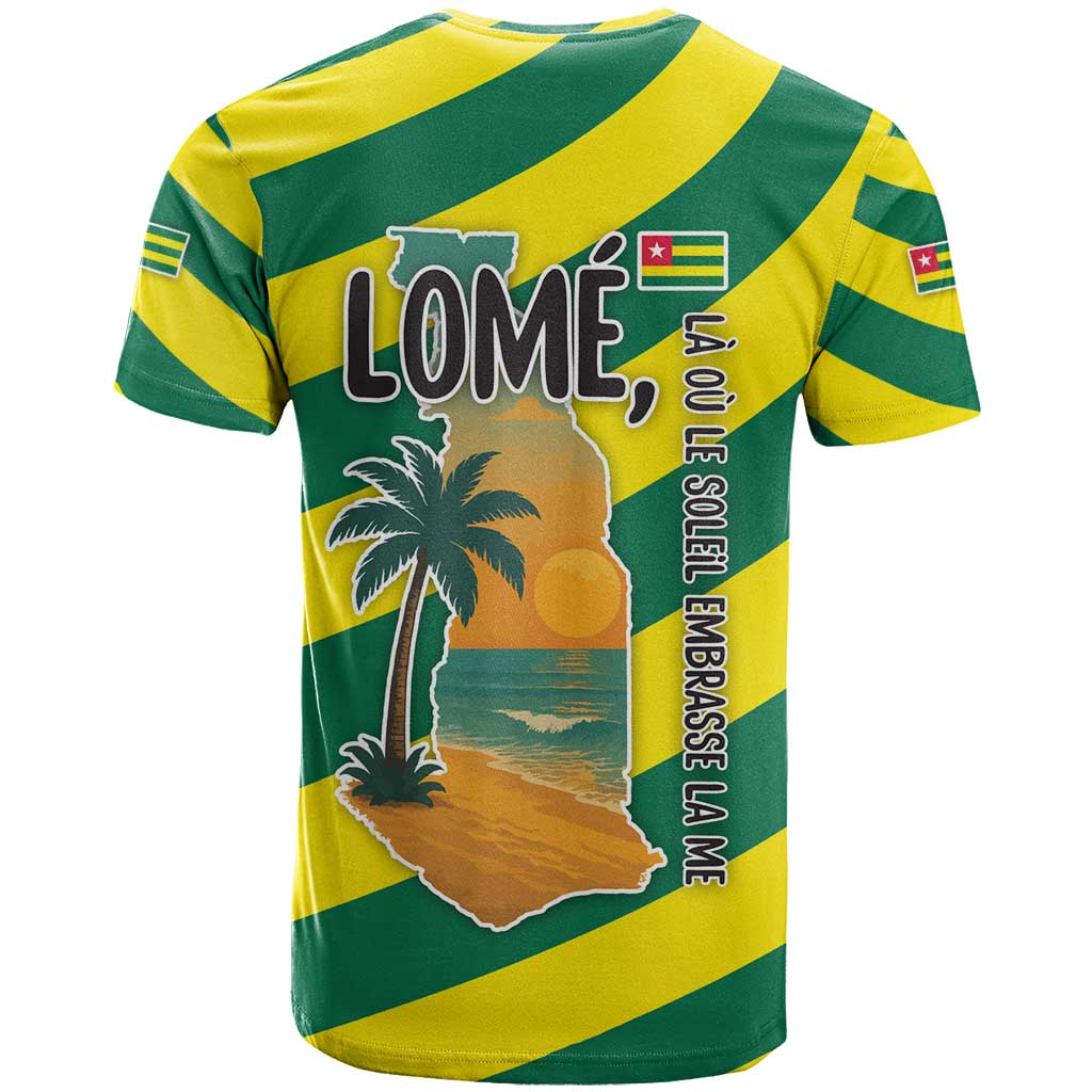 Lome Togo Sunset T shirt - Palm Trees and Ocean Embrace Design TS04