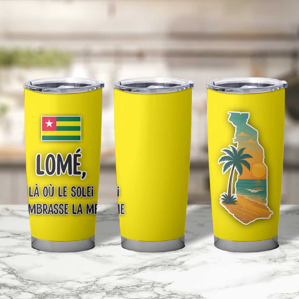Lome Togo Sunset Tumbler Cup - Palm Trees and Ocean Embrace Design TS04