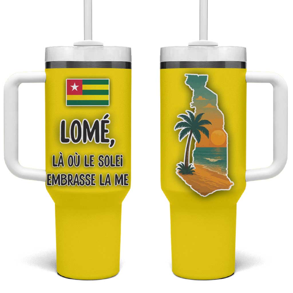 Lome Togo Sunset Tumbler With Handle - Palm Trees and Ocean Embrace Design TS04
