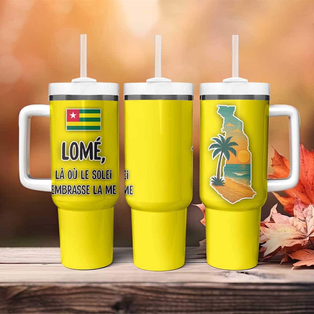 Lome Togo Sunset Tumbler With Handle - Palm Trees and Ocean Embrace Design TS04