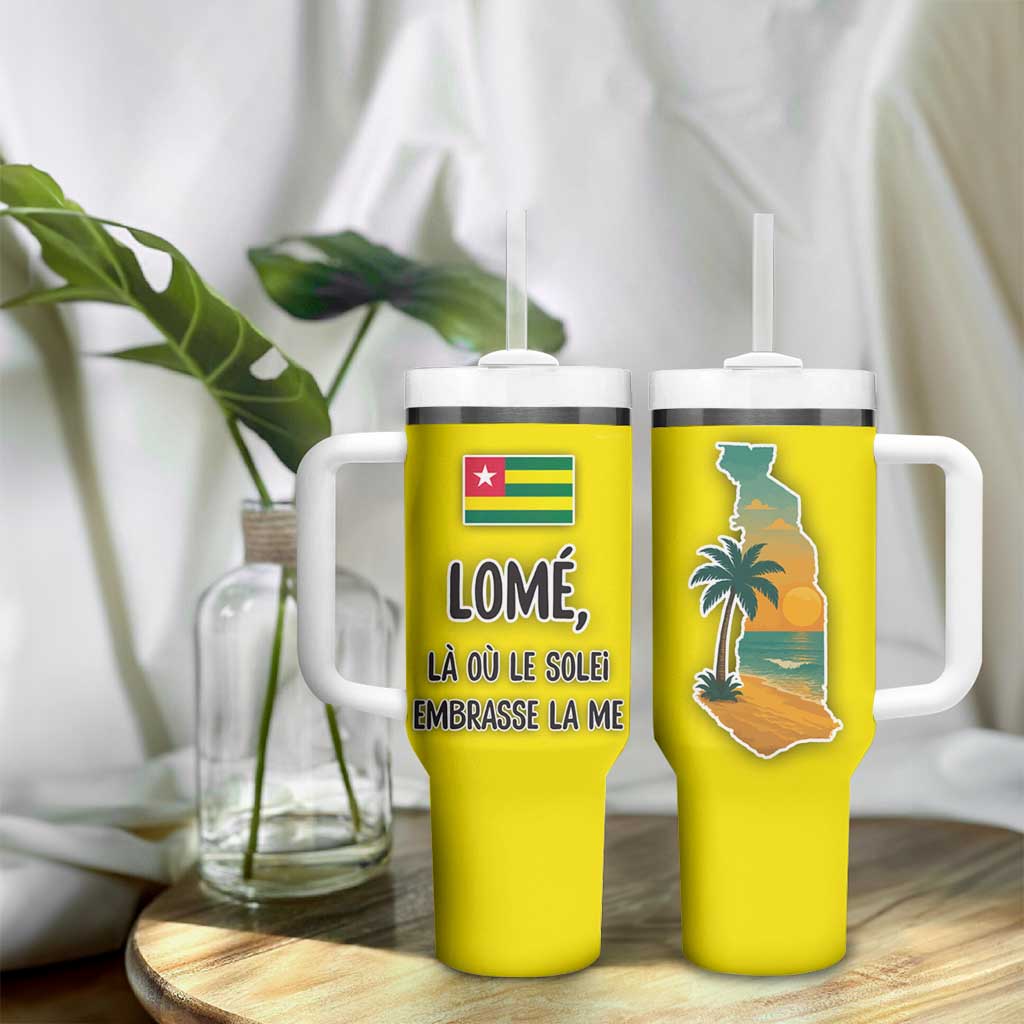 Lome Togo Sunset Tumbler With Handle - Palm Trees and Ocean Embrace Design TS04