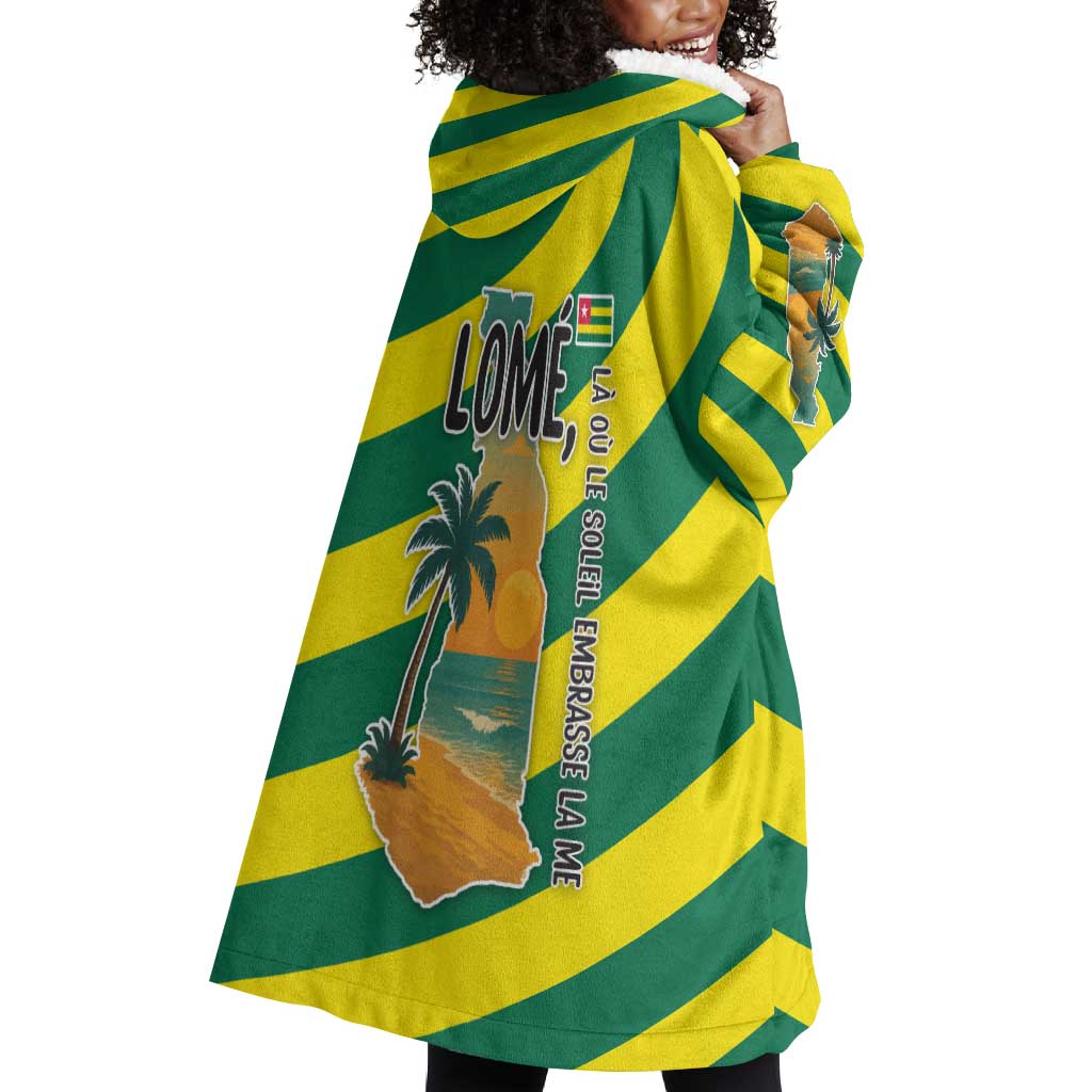 Lome Togo Sunset Wearable Blanket Hoodie - Palm Trees and Ocean Embrace Design TS04