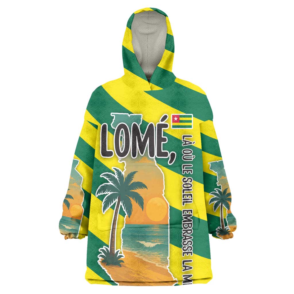 Lome Togo Sunset Wearable Blanket Hoodie - Palm Trees and Ocean Embrace Design TS04