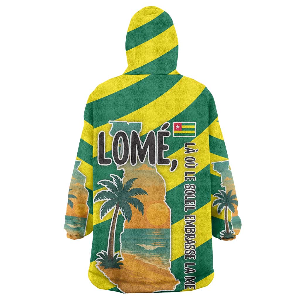 Lome Togo Sunset Wearable Blanket Hoodie - Palm Trees and Ocean Embrace Design TS04