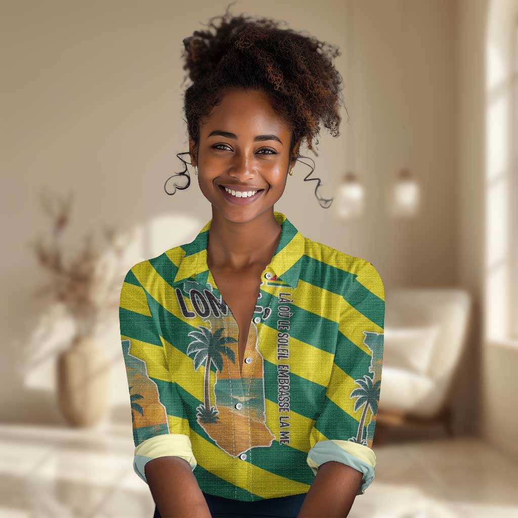 Lome Togo Sunset Women Casual Shirt - Palm Trees and Ocean Embrace Design TS04