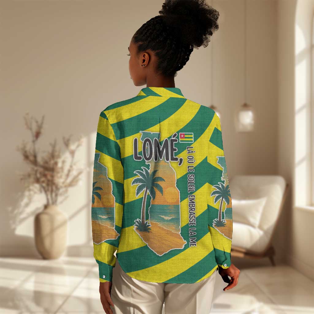 Lome Togo Sunset Women Casual Shirt - Palm Trees and Ocean Embrace Design TS04