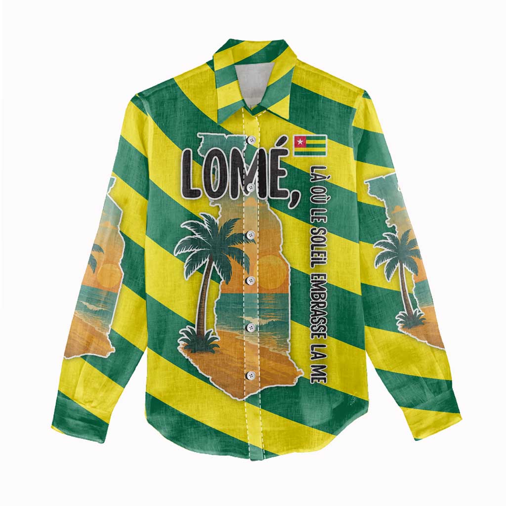 Lome Togo Sunset Women Casual Shirt - Palm Trees and Ocean Embrace Design TS04