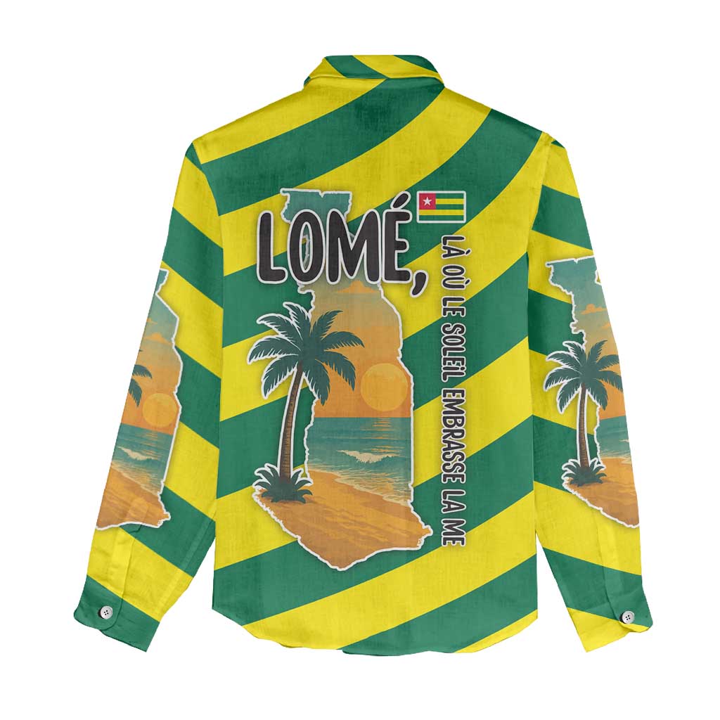 Lome Togo Sunset Women Casual Shirt - Palm Trees and Ocean Embrace Design TS04