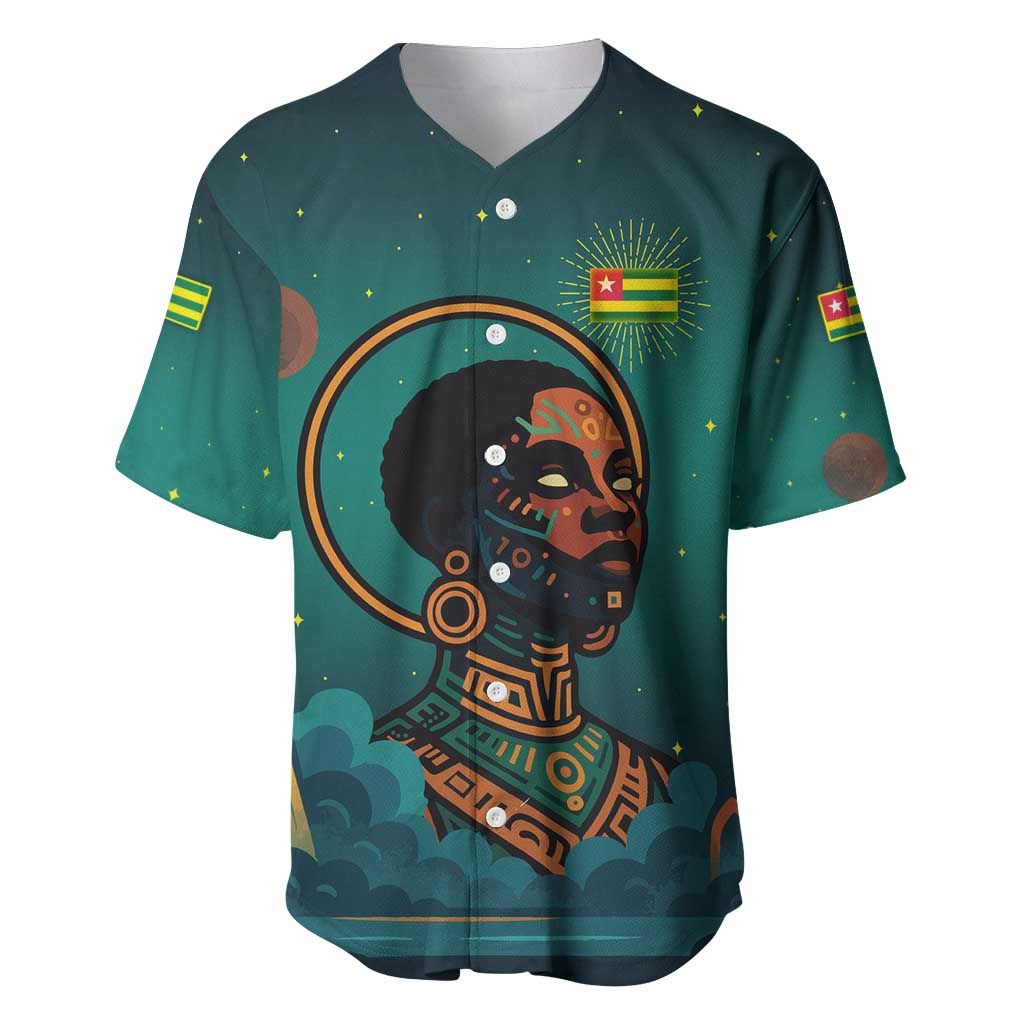 Togo Futuristic Afrocentric Woman Baseball Jersey with Flag and Stars Design TS04