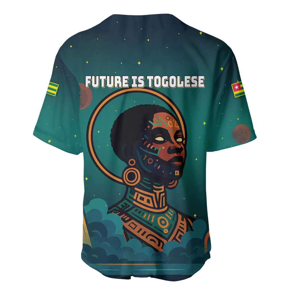 Togo Futuristic Afrocentric Woman Baseball Jersey with Flag and Stars Design TS04