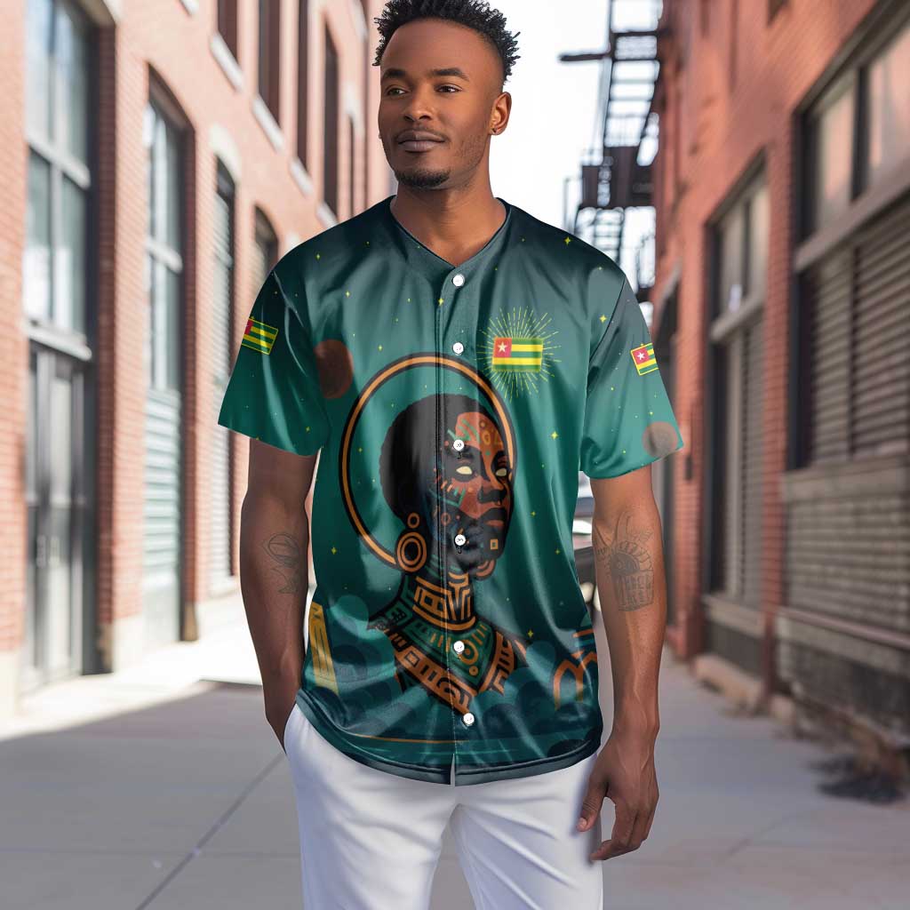 Togo Futuristic Afrocentric Woman Baseball Jersey with Flag and Stars Design TS04