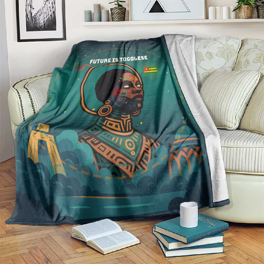 Togo Futuristic Afrocentric Woman Blanket with Flag and Stars Design TS04
