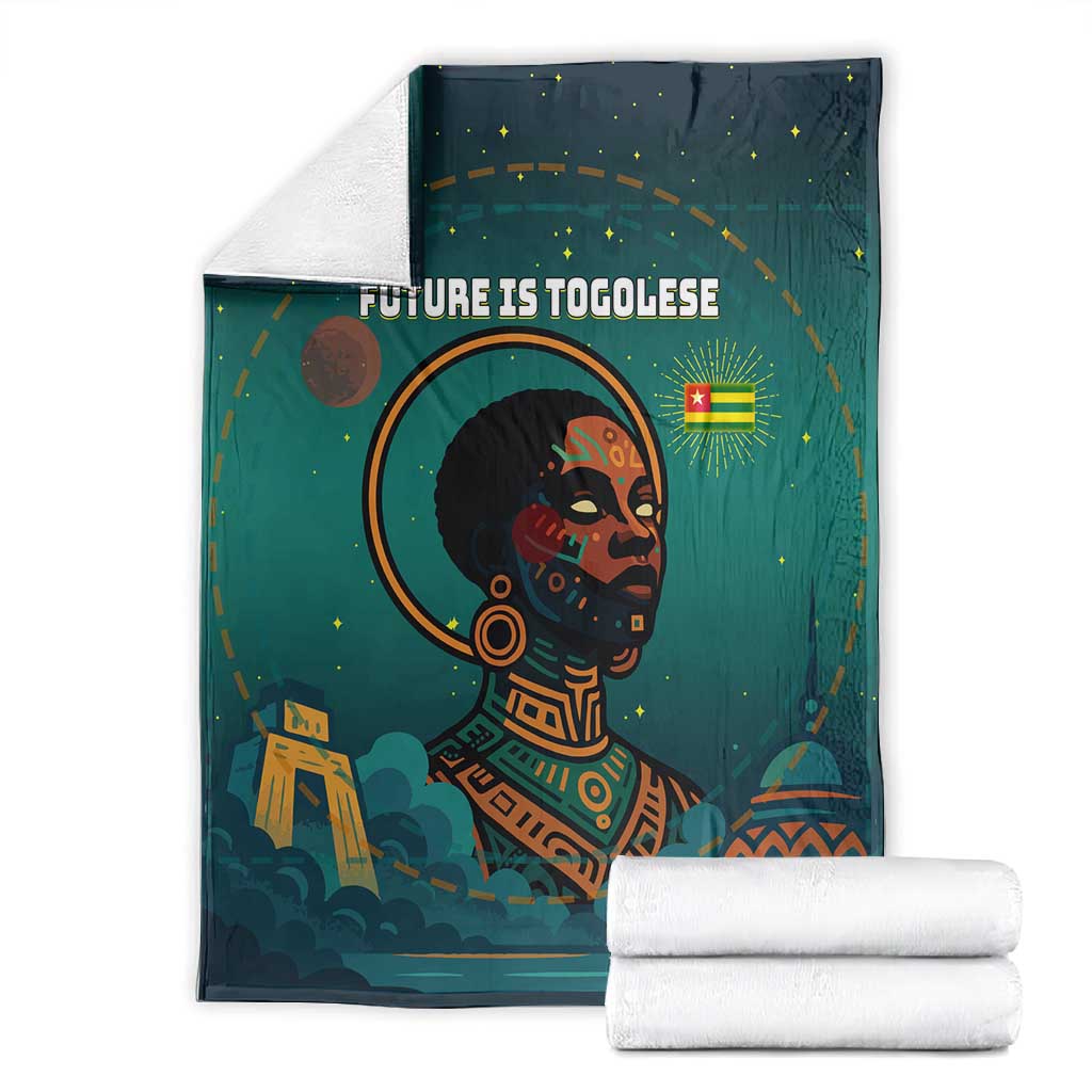 Togo Futuristic Afrocentric Woman Blanket with Flag and Stars Design TS04