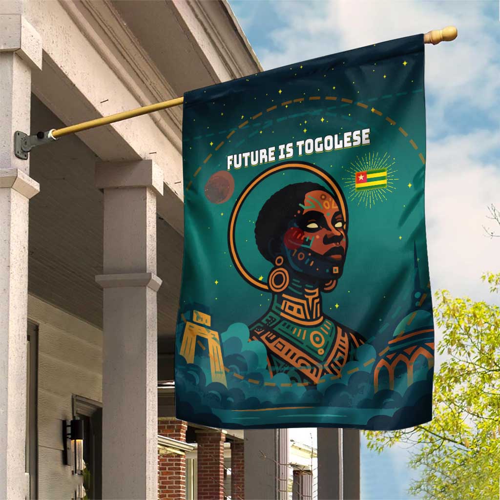 Togo Futuristic Afrocentric Woman Garden Flag with Flag and Stars Design TS04