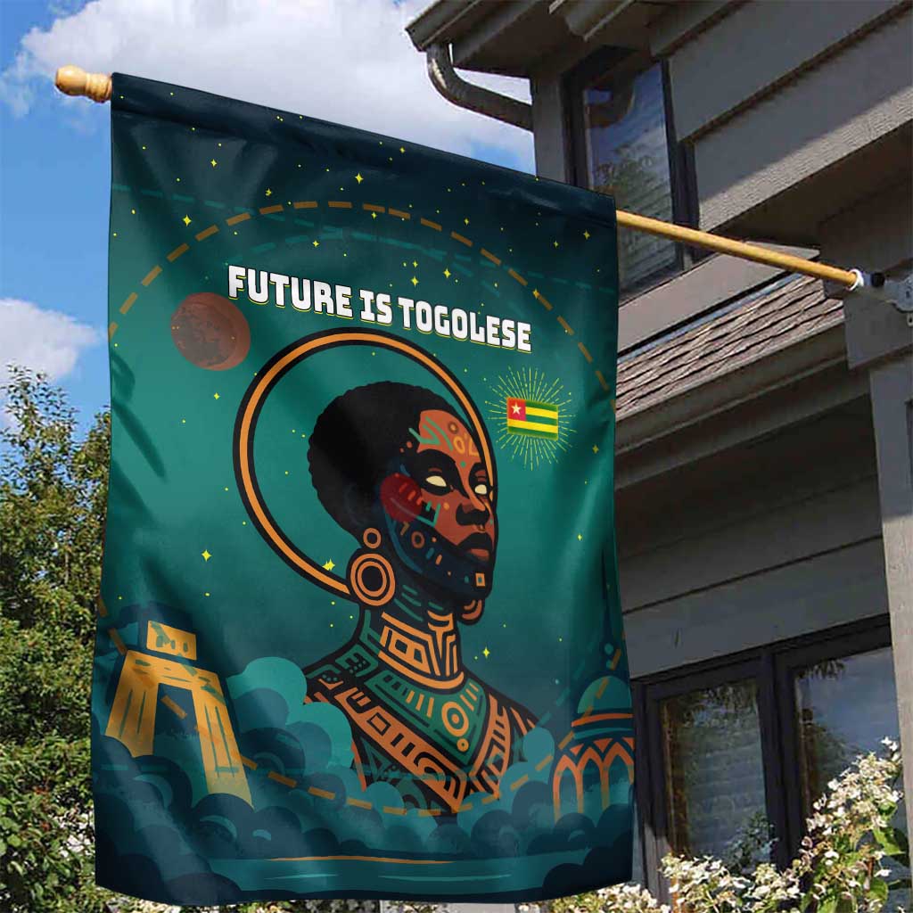 Togo Futuristic Afrocentric Woman Garden Flag with Flag and Stars Design TS04