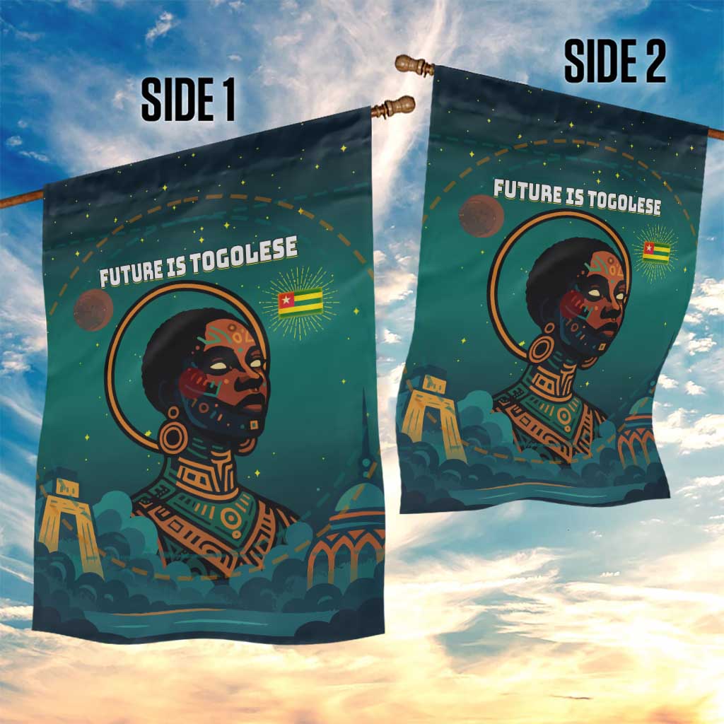 Togo Futuristic Afrocentric Woman Garden Flag with Flag and Stars Design TS04