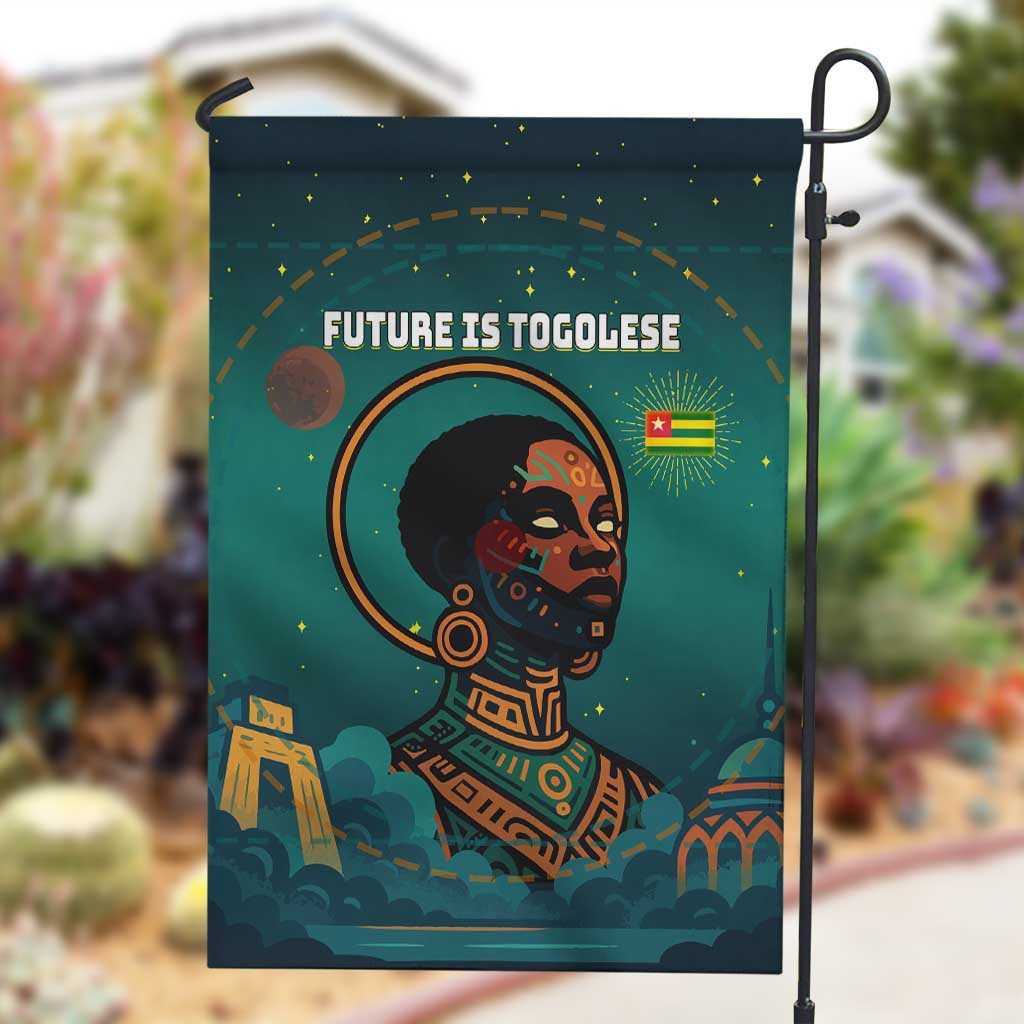 Togo Futuristic Afrocentric Woman Garden Flag with Flag and Stars Design TS04