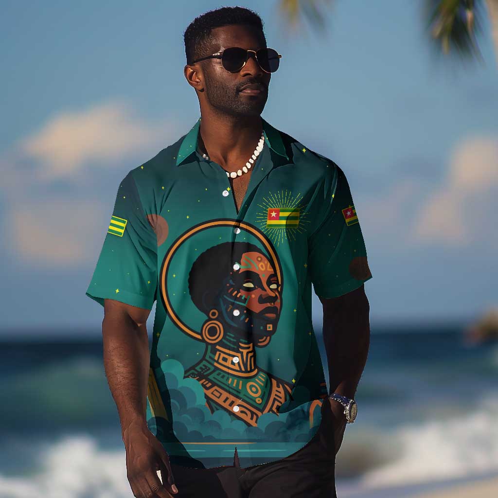 Togo Futuristic Afrocentric Woman Hawaiian Shirt with Flag and Stars Design TS04