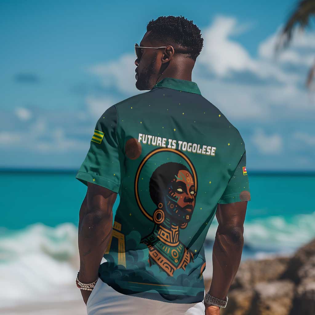 Togo Futuristic Afrocentric Woman Hawaiian Shirt with Flag and Stars Design TS04