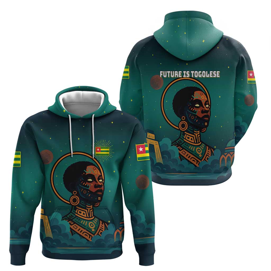 Togo Futuristic Afrocentric Woman Hoodie with Flag and Stars Design TS04