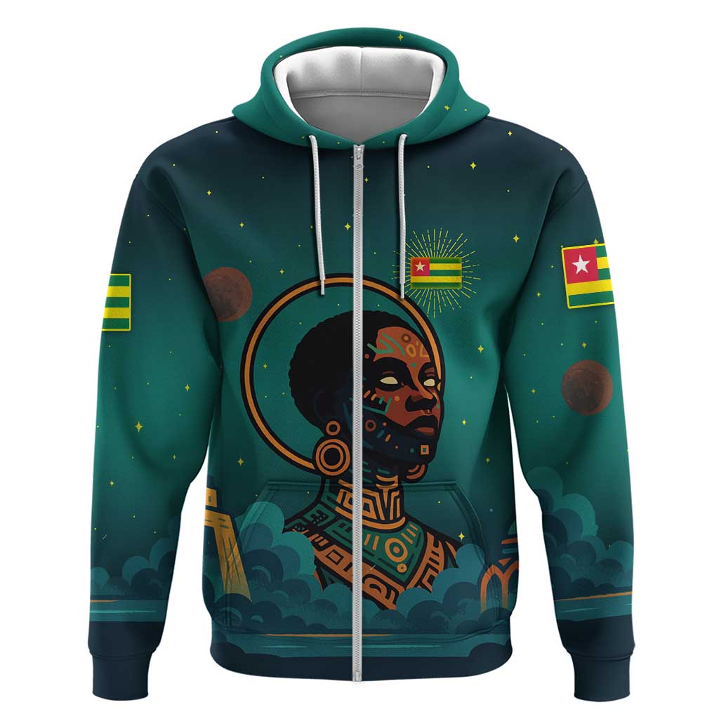 Togo Futuristic Afrocentric Woman Hoodie with Flag and Stars Design TS04