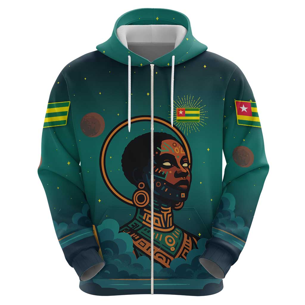 Togo Futuristic Afrocentric Woman Hoodie with Flag and Stars Design TS04