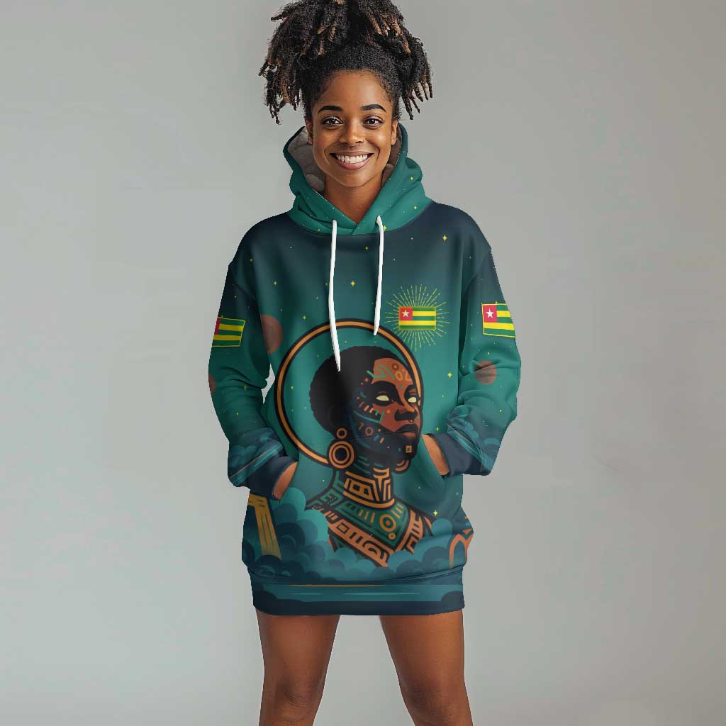 Togo Futuristic Afrocentric Woman Hoodie Dress with Flag and Stars Design TS04
