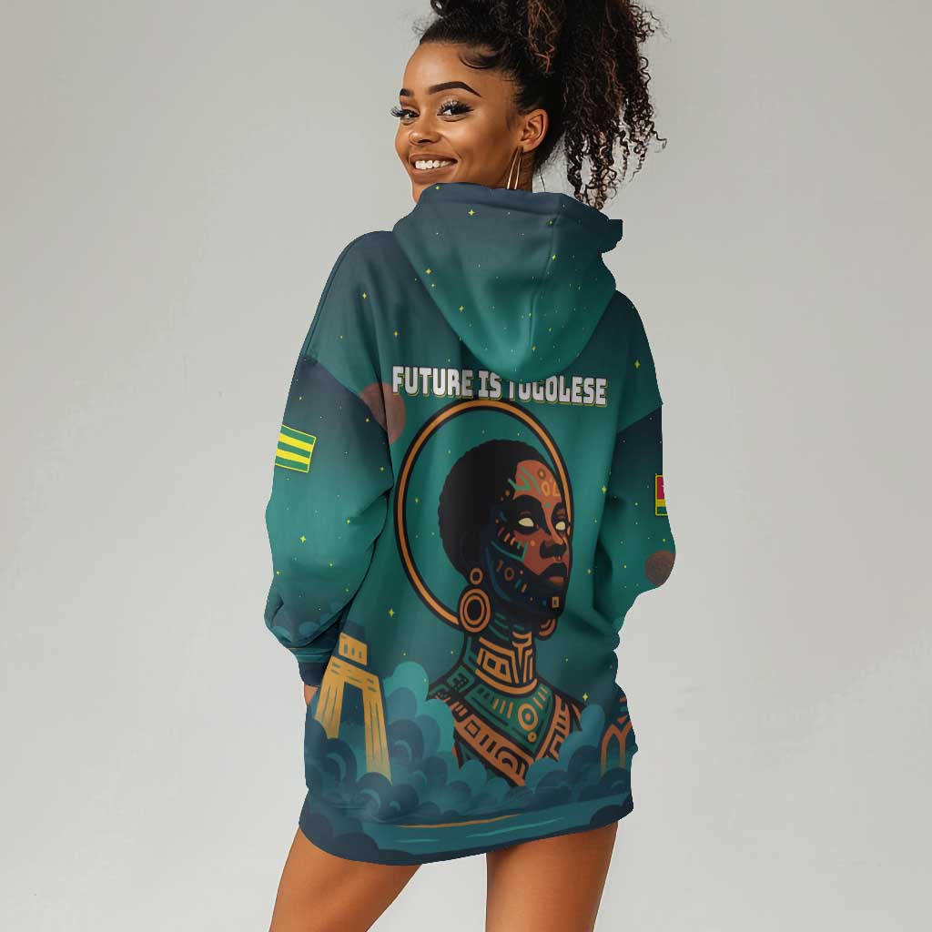 Togo Futuristic Afrocentric Woman Hoodie Dress with Flag and Stars Design TS04