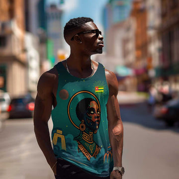 Togo Futuristic Afrocentric Woman Men Tank Top with Flag and Stars Design TS04