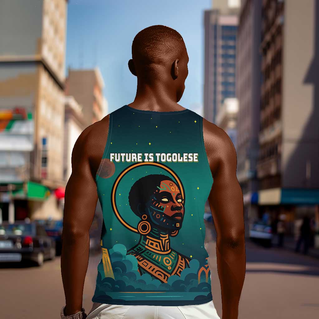 Togo Futuristic Afrocentric Woman Men Tank Top with Flag and Stars Design TS04